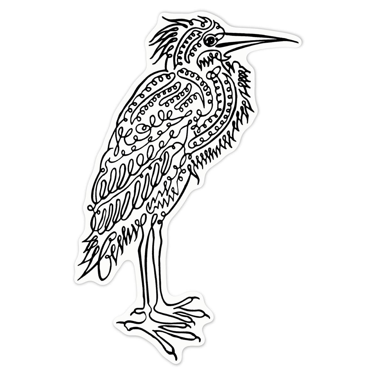 'Calligraphy Heron' White Premium Vinyl Decal Sticker – Waterproof, Durable & Easy to Apply - For Car Bumpers, Windows, Bins & More - Large (210mm) (DW00123114)