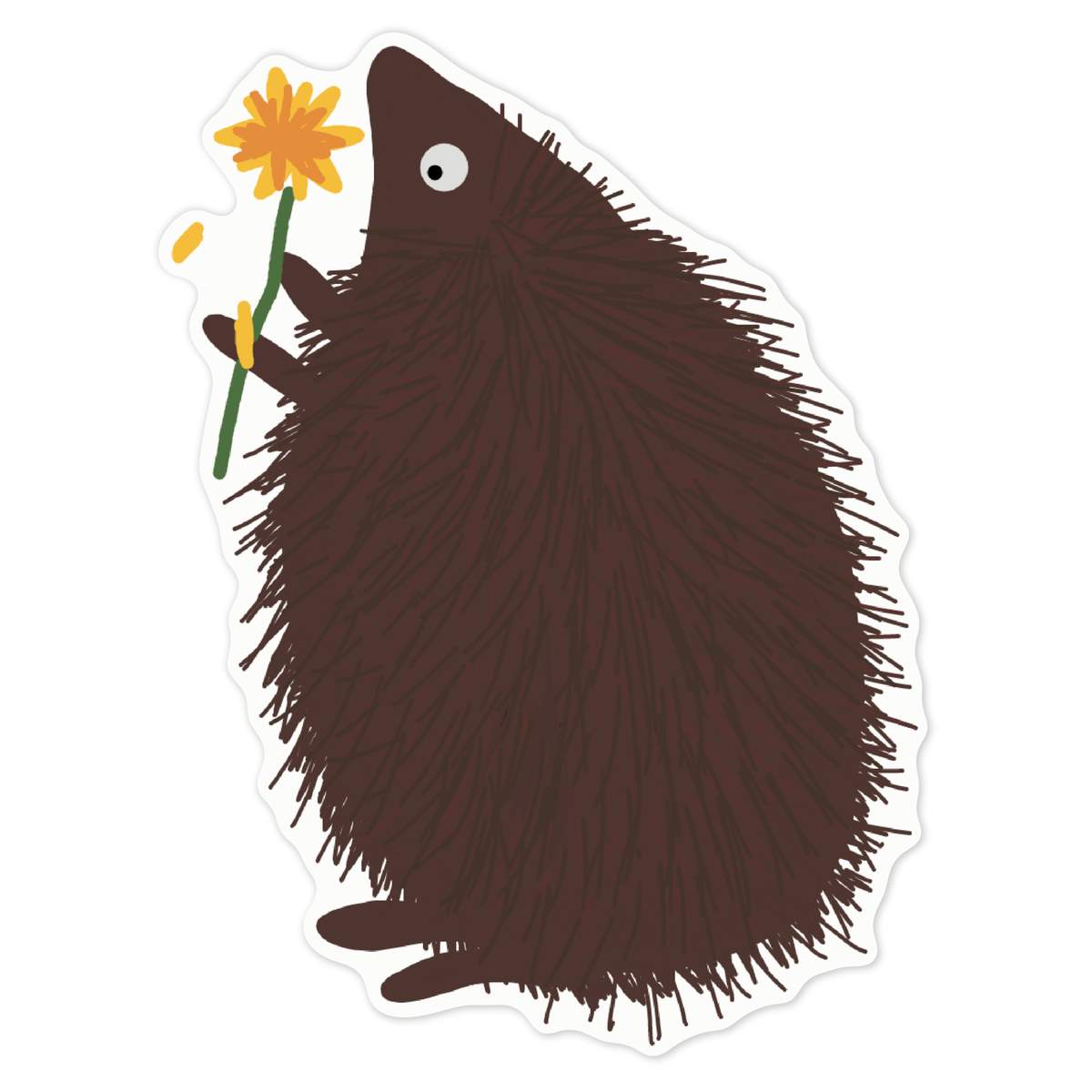 'Hedgehog Picking Flowers' White Premium Vinyl Decal Sticker – Waterproof, Durable & Easy to Apply - For Car Bumpers, Windows, Bins & More - Large (210mm) (DW00126002)
