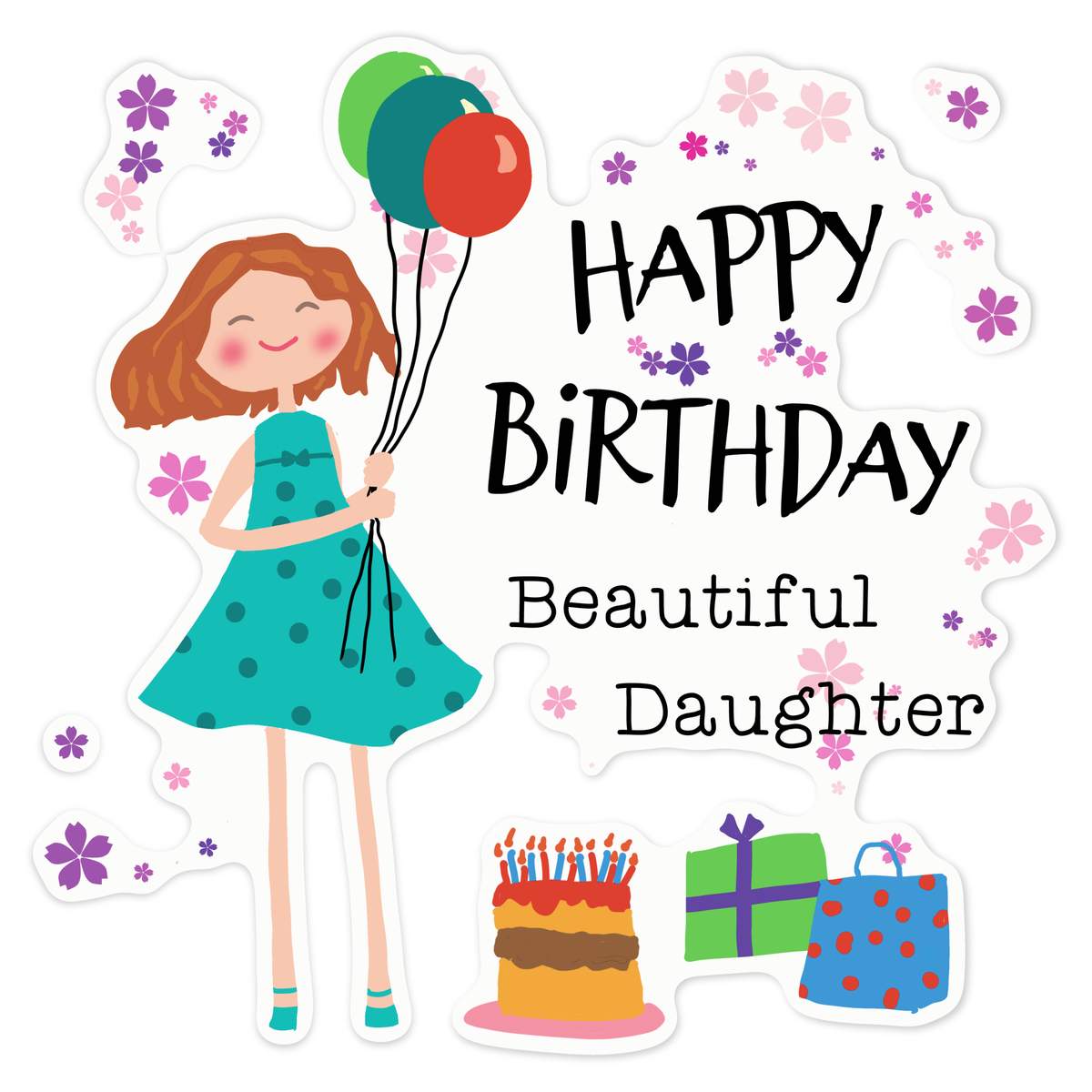 'Happy Birthday Daughter' White Premium Vinyl Decal Sticker – Waterproof, Durable & Easy to Apply - For Car Bumpers, Windows, Bins & More - Large (210mm) (DW00136378)