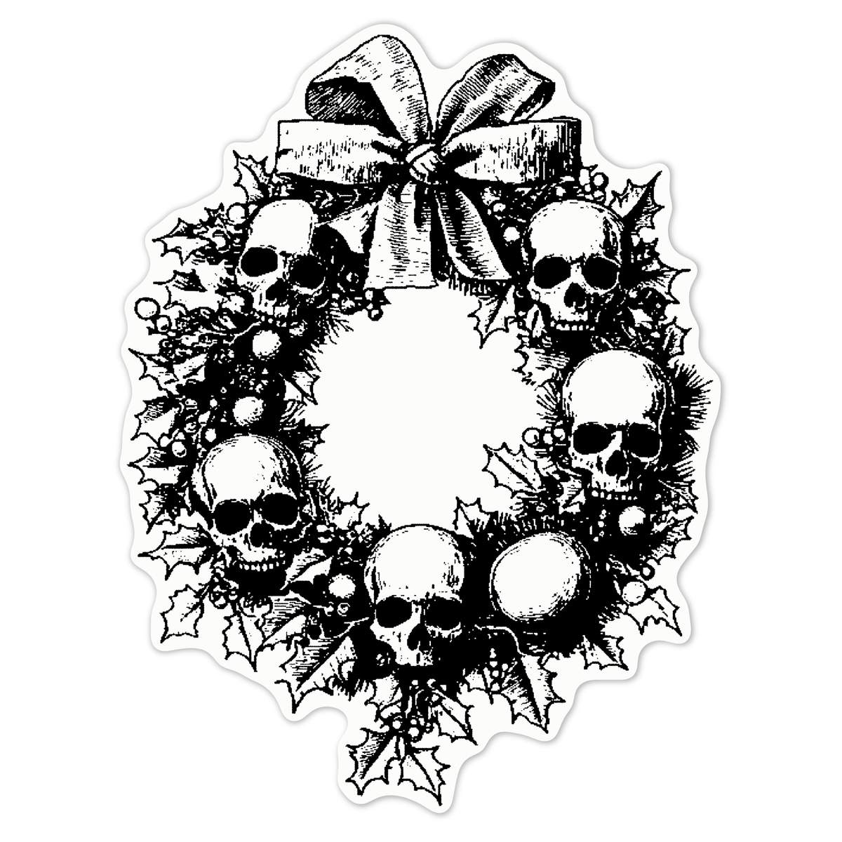'Gothic Skull Christmas Wreath' White Premium Vinyl Decal Sticker – Waterproof, Durable & Easy to Apply - For Car Bumpers, Windows, Bins & More - Large (210mm) (DW00181928)