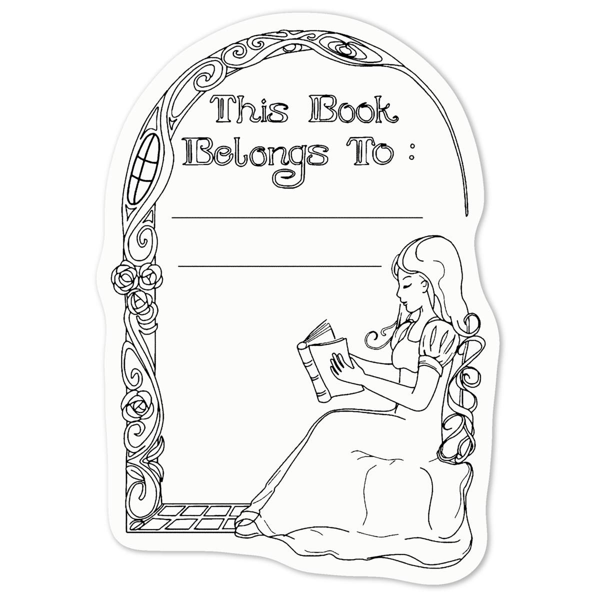 'This Book Belongs To' Vinyl Decal Sticker - White, 10cm - Waterproof Permanent Graphic for Cars, Windows, Bins and Smooth Surfaces (DW00004258)
