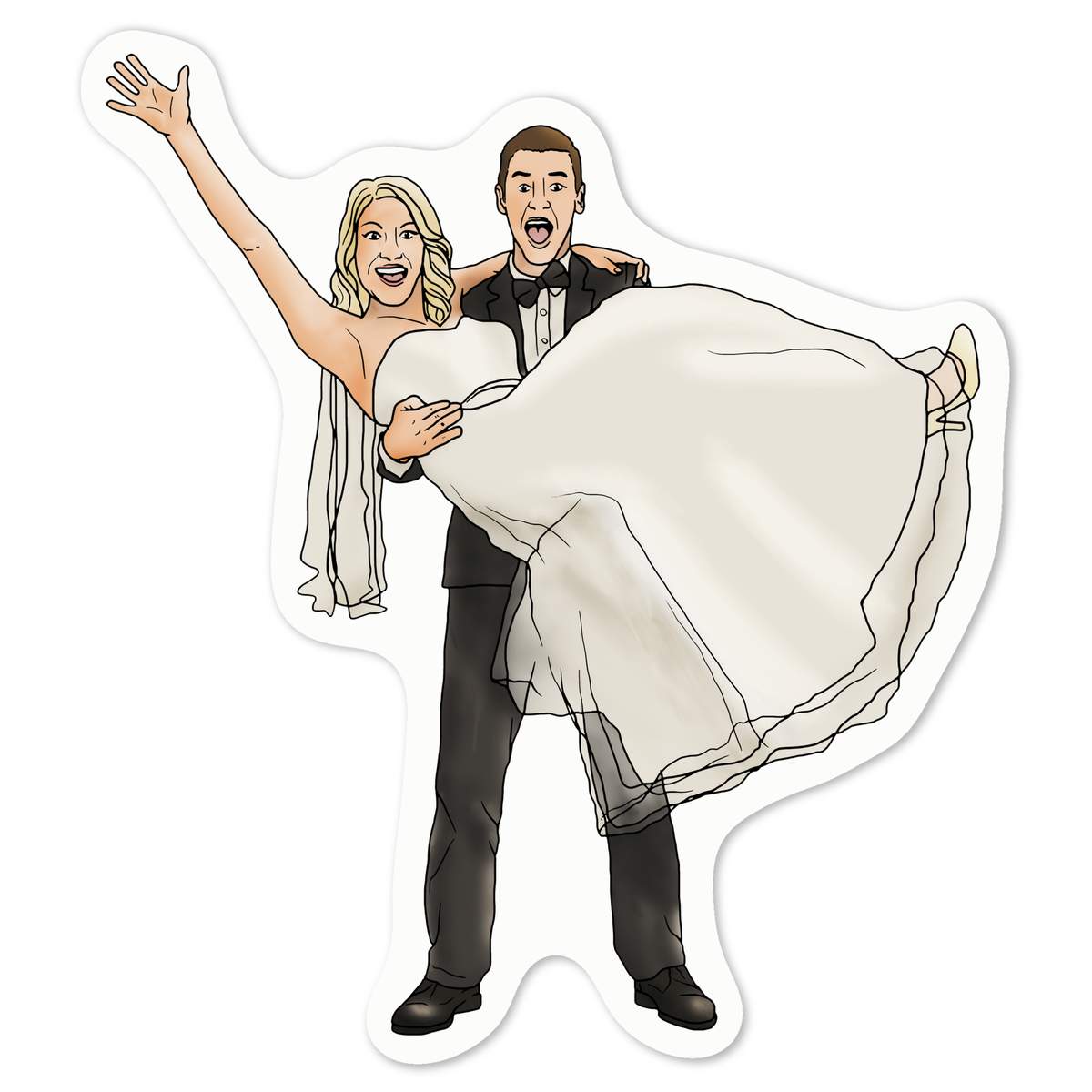 'Happy Bride & Groom' White Premium Vinyl Decal Sticker – Waterproof, Durable & Easy to Apply - For Car Bumpers, Windows, Bins & More - Medium (100mm) (DW00053806)