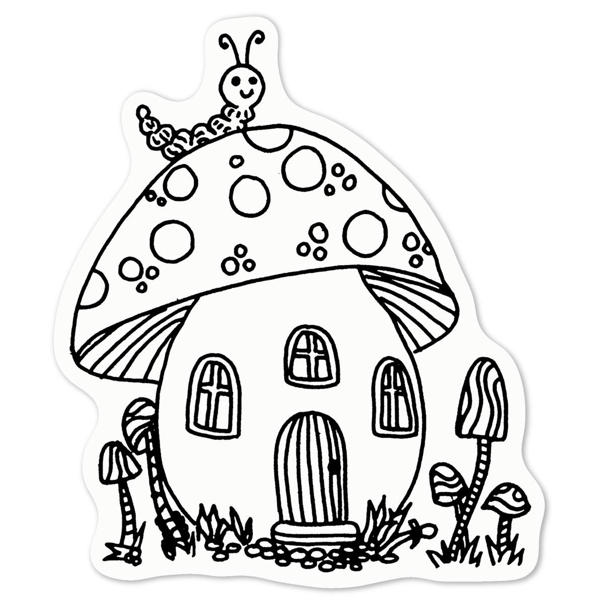 'Toadstool House' White Premium Vinyl Decal Sticker – Waterproof, Durable & Easy to Apply - For Car Bumpers, Windows, Bins & More - Medium (100mm) (DW00058766)