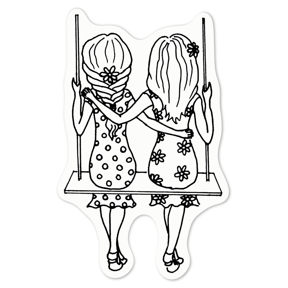 'Sisters On A Swing' White Premium Vinyl Decal Sticker – Waterproof, Durable & Easy to Apply - For Car Bumpers, Windows, Bins & More - Medium (100mm) (DW00060366)