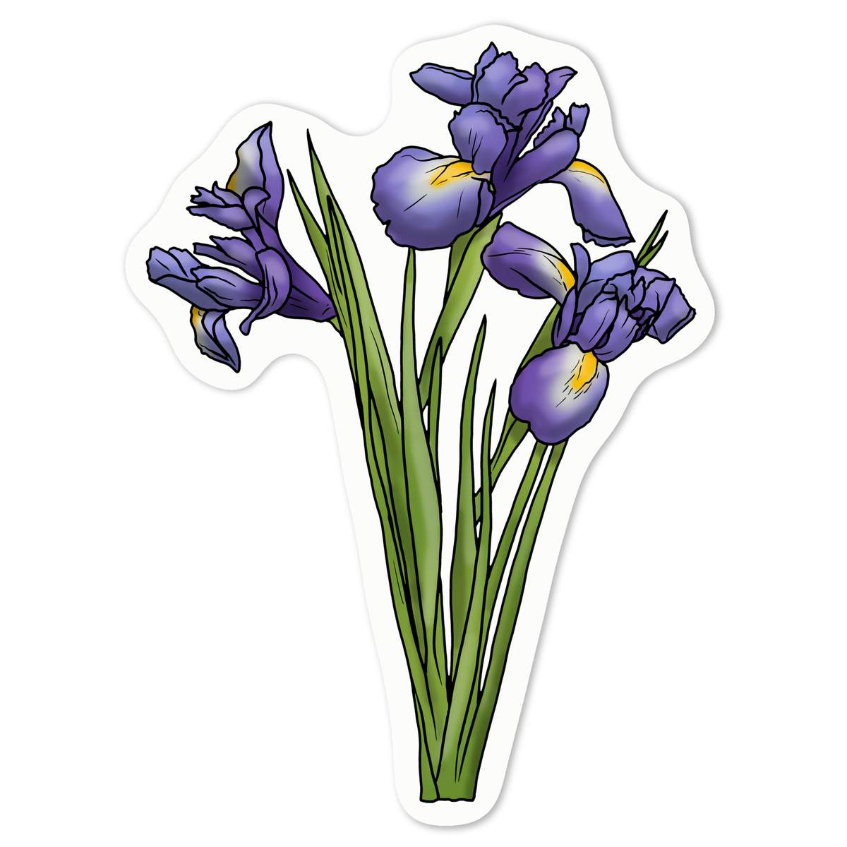 'Blue Iris Flowers' Vinyl Decal Sticker - White, 10cm - Waterproof Permanent Graphic for Cars, Windows, Bins and Smooth Surfaces (DW00067730)