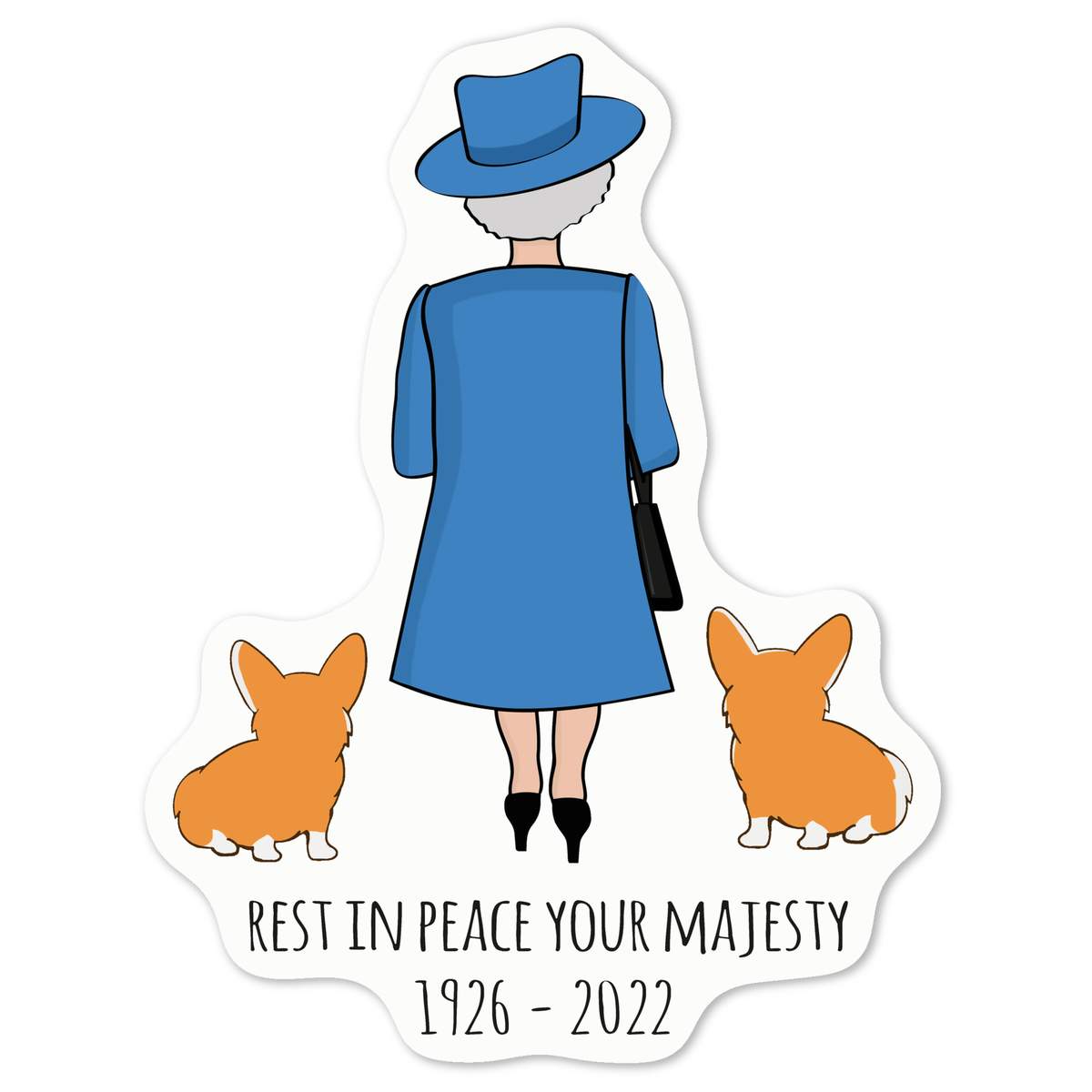 'RIP Queen & Corgies' White Premium Vinyl Decal Sticker – Waterproof, Durable & Easy to Apply - For Car Bumpers, Windows, Bins & More - Medium (100mm) (DW00070810)