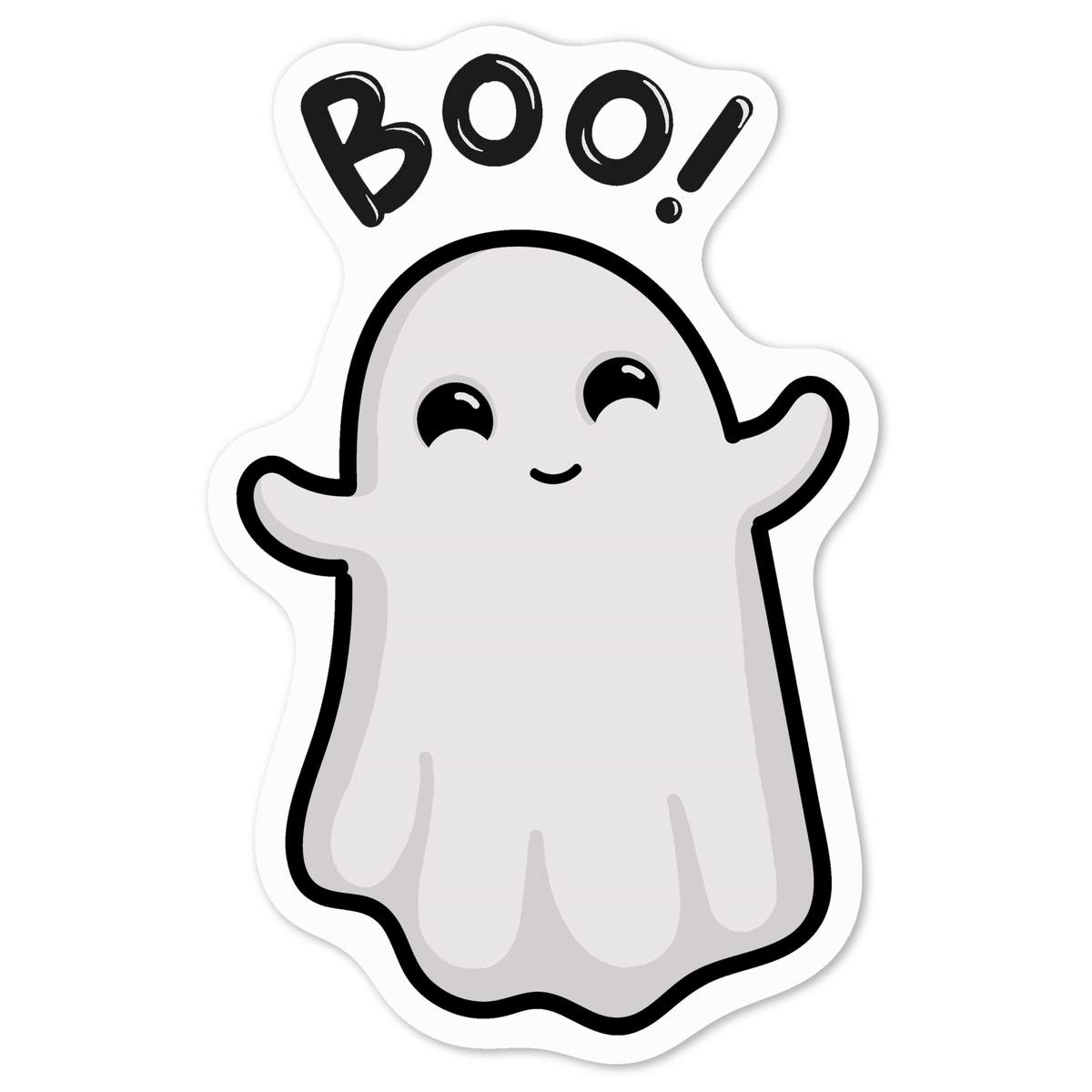'Boo! Halloween Ghost' Vinyl Decal Sticker - White, 10cm - Waterproof Permanent Graphic for Cars, Windows, Bins and Smooth Surfaces (DW00070922)