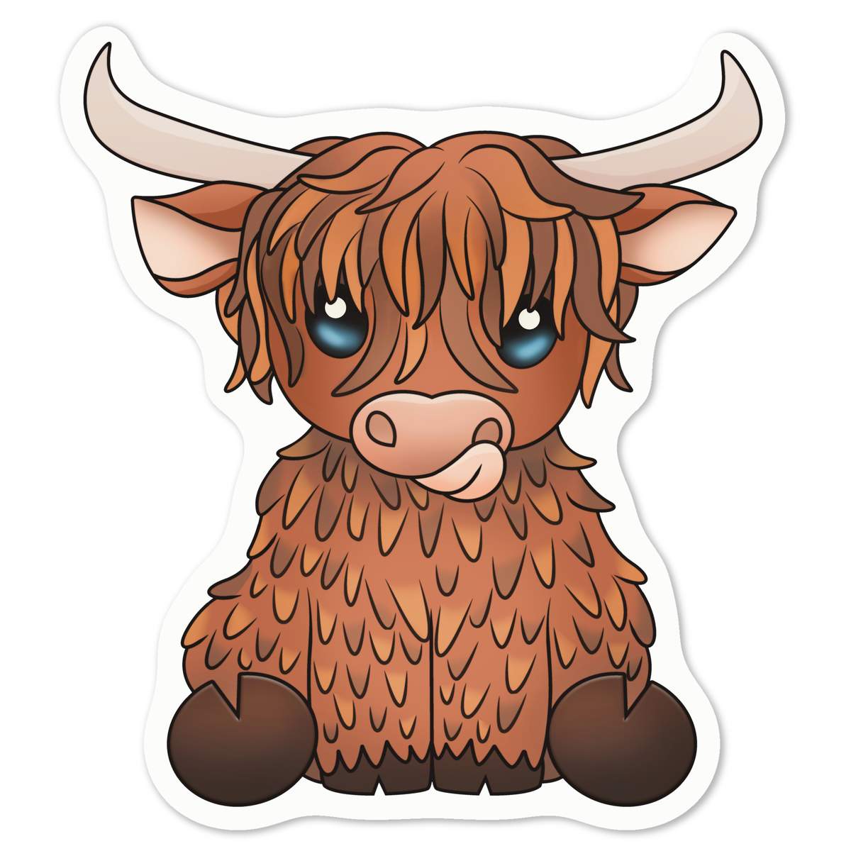 'Highland Cow' Vinyl Decal Sticker - White, 10cm - Shaggy Scottish Cattle Farm Art - Waterproof Permanent Graphic for Cars, Windows, Bins and Smooth Surfaces (DW00080689)
