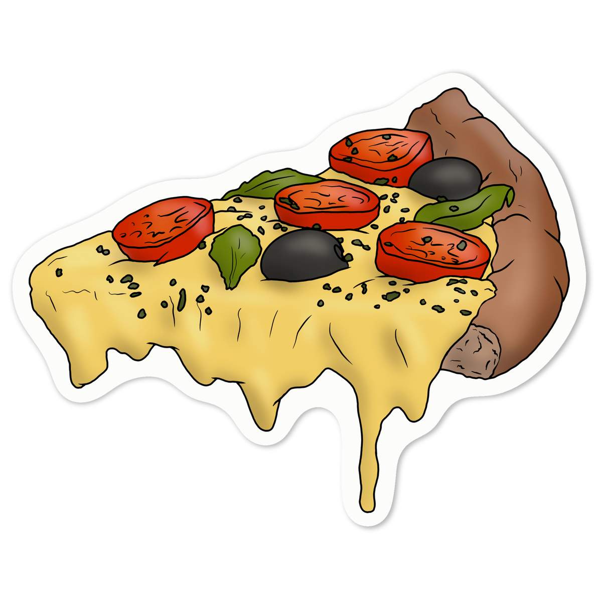 'Cheesy Italian Pizza Slice' White Premium Vinyl Decal Sticker – Waterproof, Durable & Easy to Apply - For Car Bumpers, Windows, Bins & More - Medium (100mm) (DW00083933)
