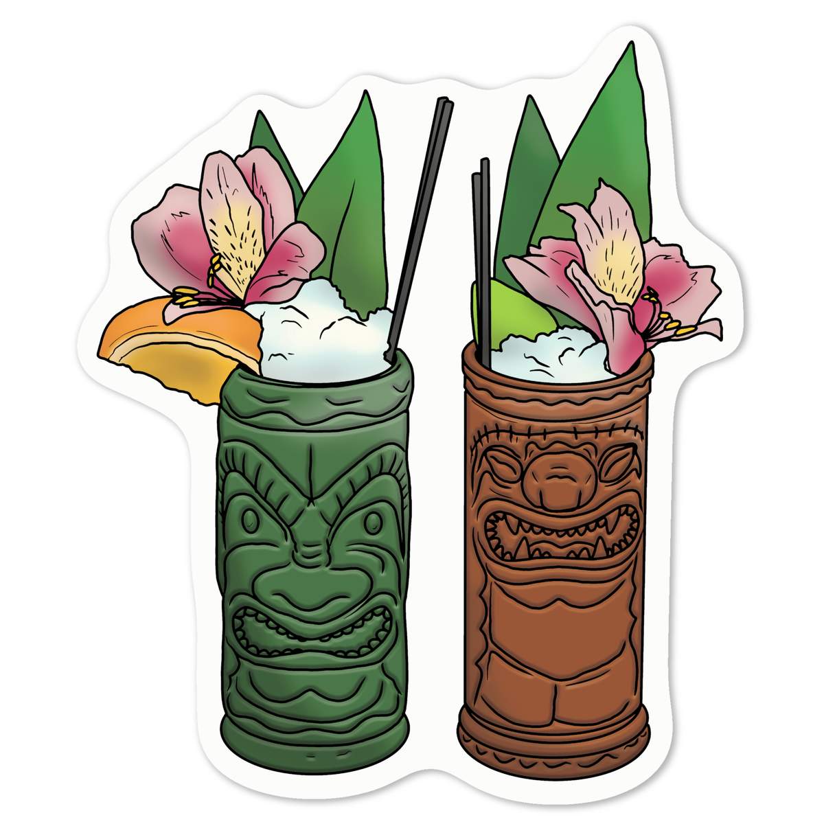 'Tiki Cocktails' White Premium Vinyl Decal Sticker – Waterproof, Durable & Easy to Apply - For Car Bumpers, Windows, Bins & More - Medium (100mm) (DW00086193)