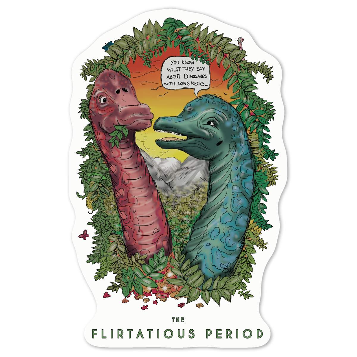 'Flirting Dinosaur Couple' White Premium Vinyl Decal Sticker – Waterproof, Durable & Easy to Apply - For Car Bumpers, Windows, Bins & More - Medium (100mm) (DW00087833)