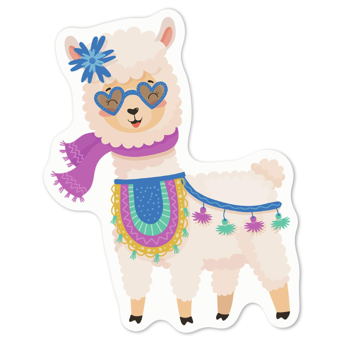 'Cute Alpaca with Scarf' White Premium Vinyl Decal Sticker – Waterproof, Durable & Easy to Apply - For Car Bumpers, Windows, Bins & More - Medium (100mm) (DW00089877)