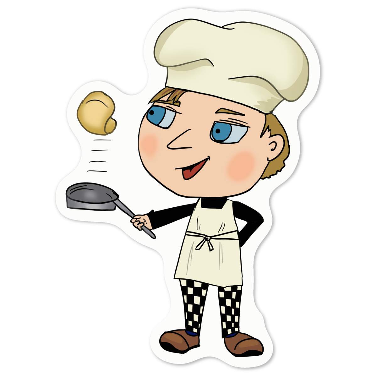 'Chef Flipping Pancake' White Premium Vinyl Decal Sticker – Waterproof, Durable & Easy to Apply - For Car Bumpers, Windows, Bins & More - Medium (100mm) (DW00095253)