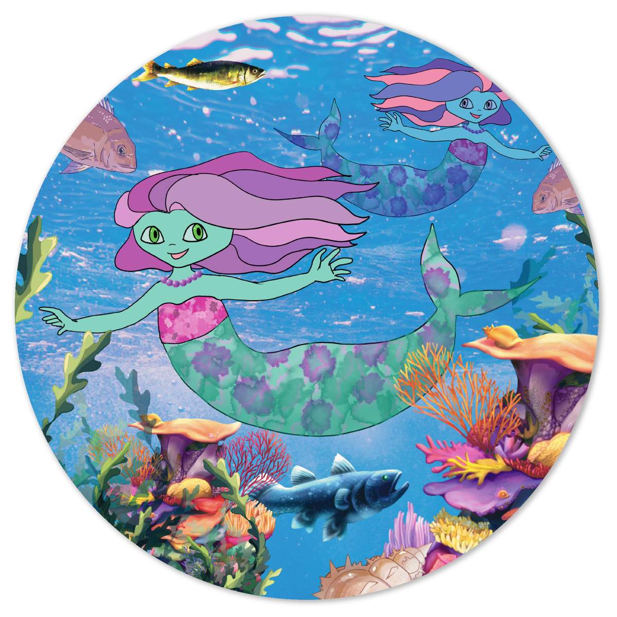 'Mermaids in their Underwater Home' White Premium Vinyl Decal Sticker – Waterproof, Durable & Easy to Apply - For Car Bumpers, Windows, Bins & More - Medium (100mm) (DW00097549)