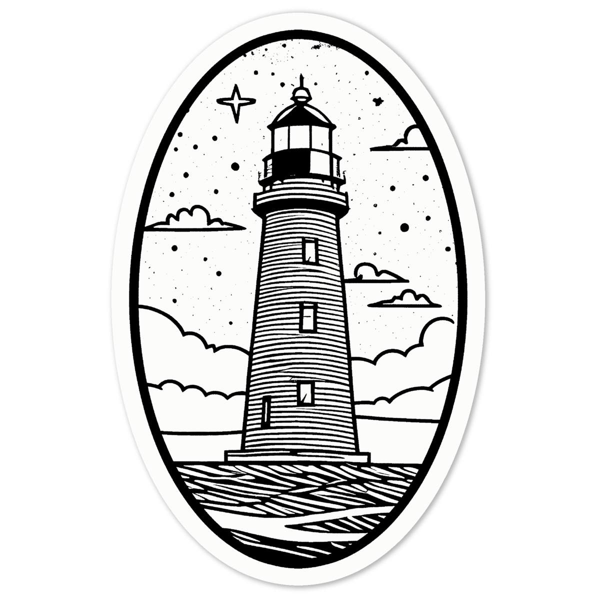 'Lighthouse Above The Sea' White Premium Vinyl Decal Sticker – Waterproof, Durable & Easy to Apply - For Car Bumpers, Windows, Bins & More - Medium (100mm) (DW00103293)