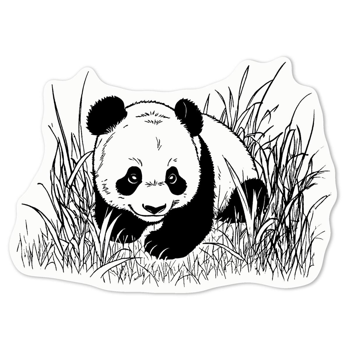 'Panda Cub In Long Grass' White Premium Vinyl Decal Sticker – Waterproof, Durable & Easy to Apply - For Car Bumpers, Windows, Bins & More - Medium (100mm) (DW00106897)