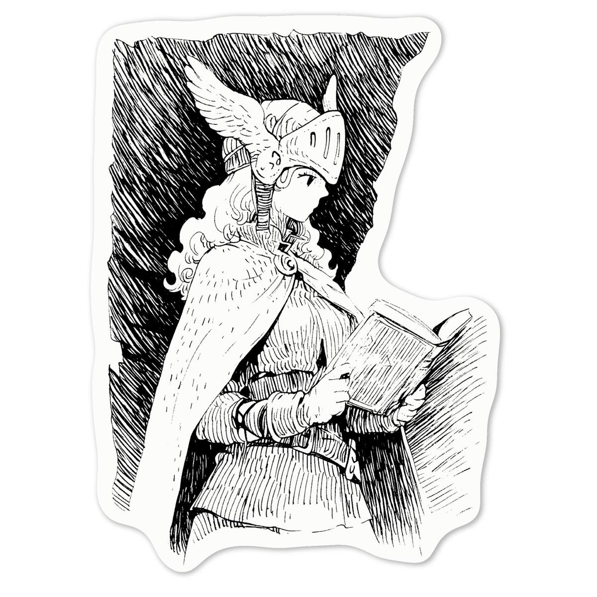 'Reading Valkyrie Knight' White Premium Vinyl Decal Sticker – Waterproof, Durable & Easy to Apply - For Car Bumpers, Windows, Bins & More - Medium (100mm) (DW00107193)