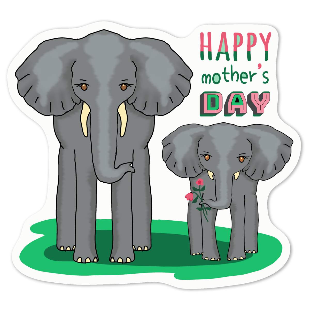 'Happy Mother's Day Elephants' White Premium Vinyl Decal Sticker – Waterproof, Durable & Easy to Apply - For Car Bumpers, Windows, Bins & More - Medium (100mm) (DW00109429)