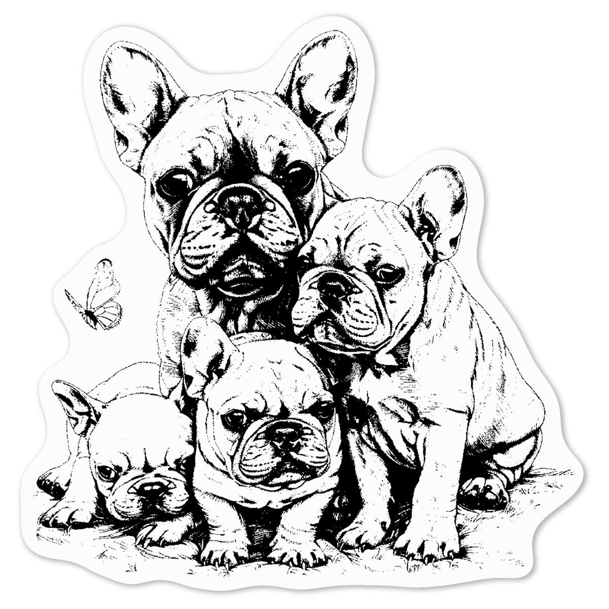 'French Bulldog Mother with Puppies' White Premium Vinyl Decal Sticker – Waterproof, Durable & Easy to Apply - For Car Bumpers, Windows, Bins & More - Medium (100mm) (DW00118029)