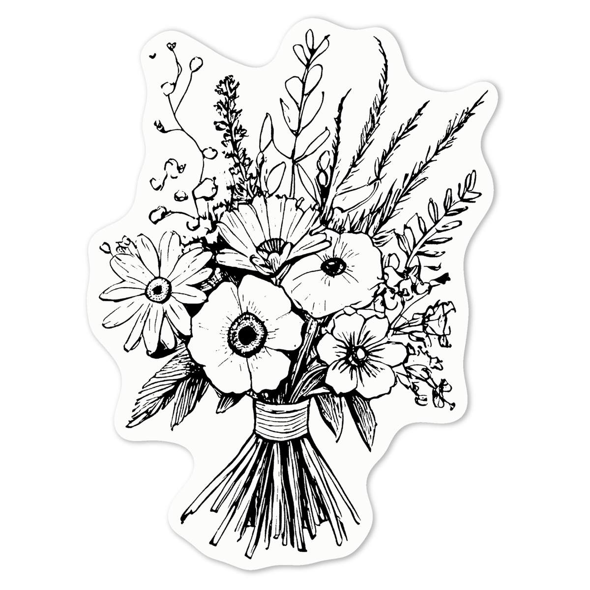 'Tied Flower Bouquet' White Premium Vinyl Decal Sticker – Waterproof, Durable & Easy to Apply - For Car Bumpers, Windows, Bins & More - Medium (100mm) (DW00118917)