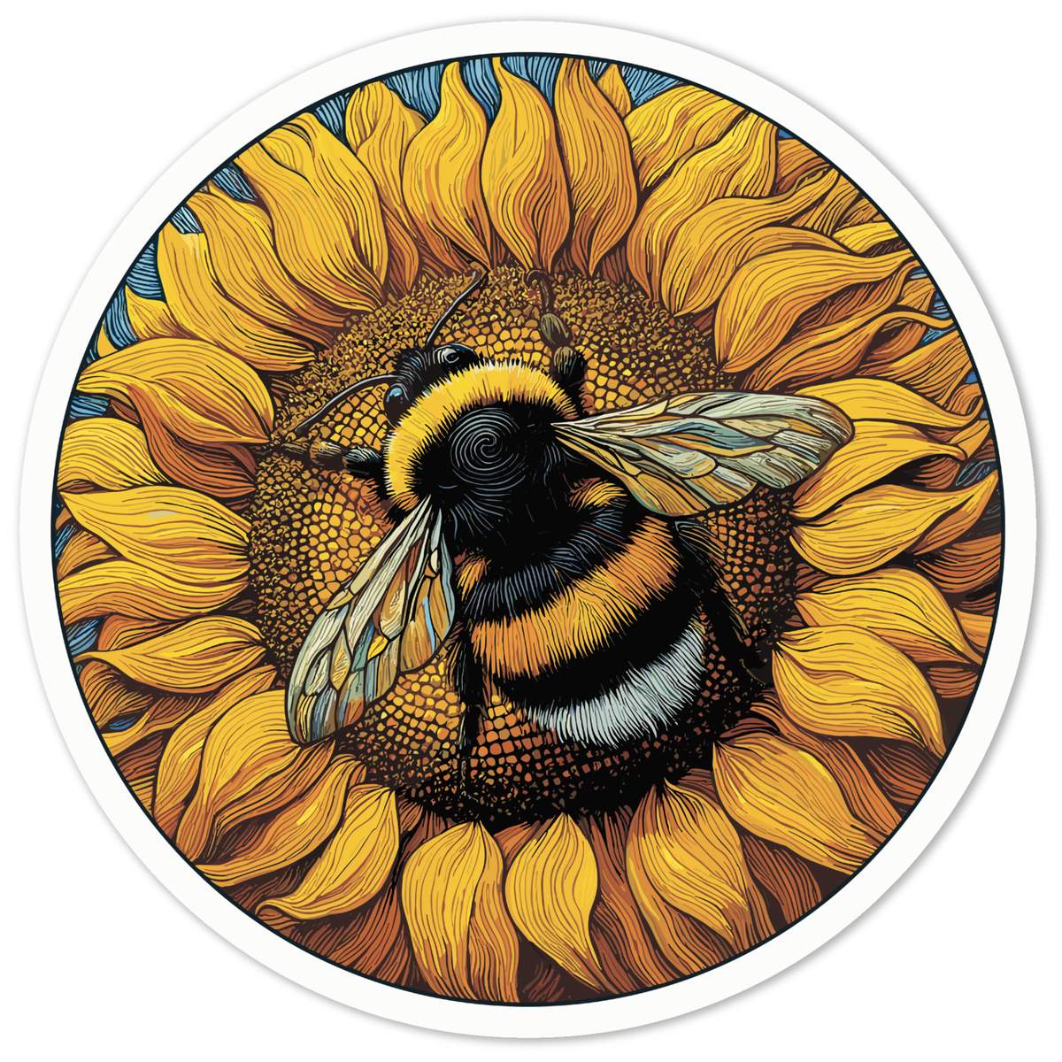 'Bumblebee & Sunflower' White Premium Vinyl Decal Sticker – Waterproof, Durable & Easy to Apply - For Car Bumpers, Windows, Bins & More - Medium (100mm) (DW00120533)