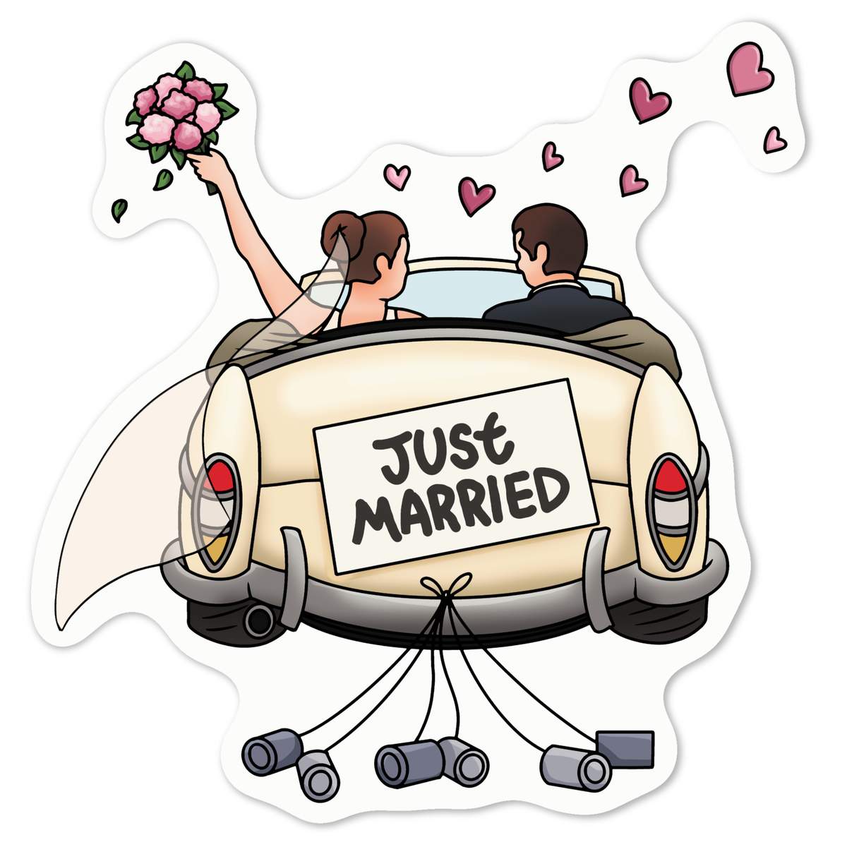 'Just Married Couple Car' Vinyl Decal Sticker - White, 10cm - Waterproof Permanent Graphic for Cars, Windows, Bins and Smooth Surfaces (DW00121185)