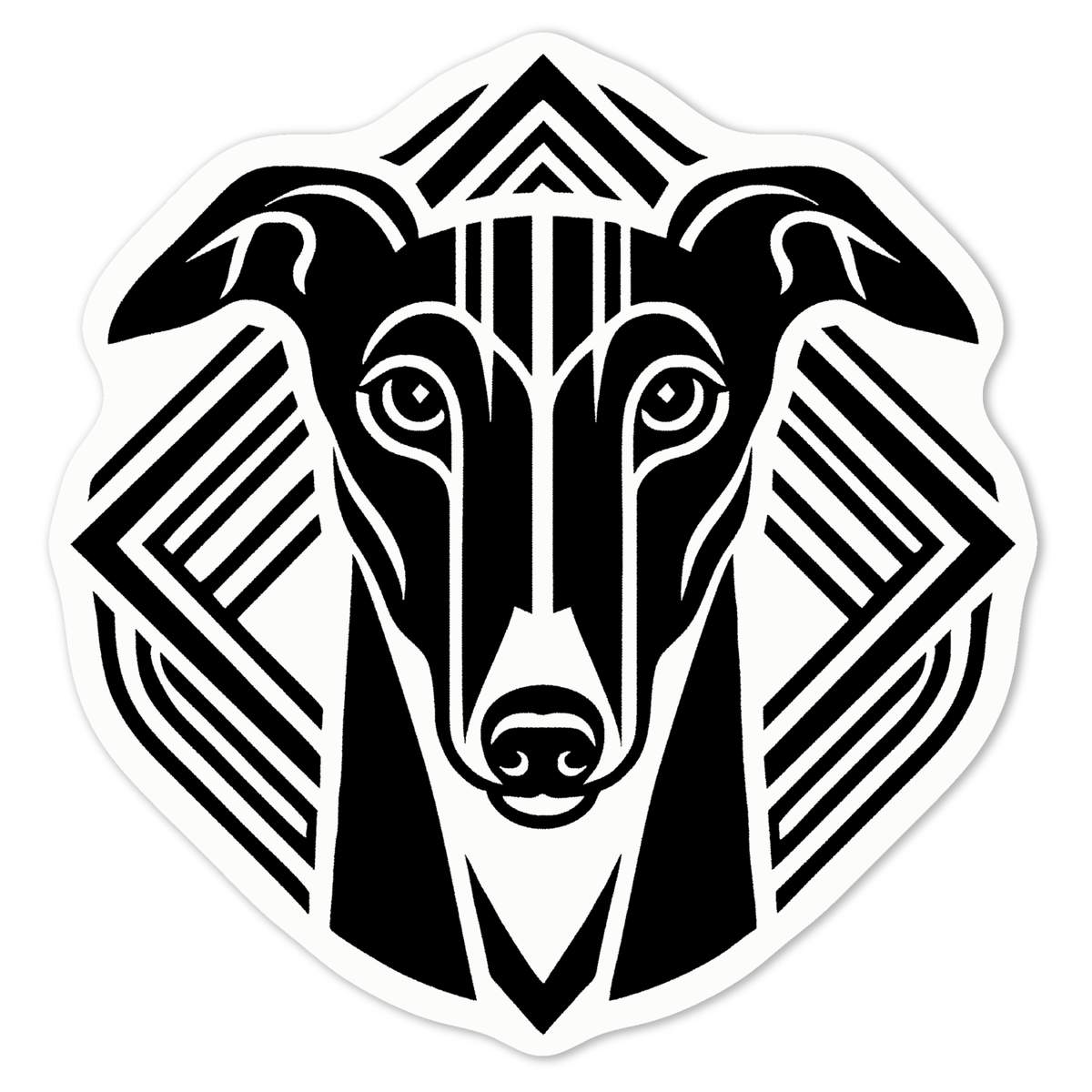 'Art Deco Greyhound' Vinyl Decal Sticker - White, 10cm - Waterproof Permanent Graphic for Cars, Windows, Bins and Smooth Surfaces (DW00124449)