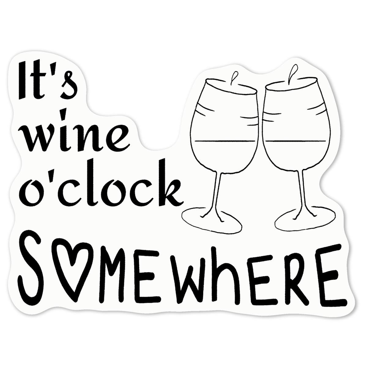 'Wine O'clock Somewhere' Vinyl Decal Sticker - White, 10cm - Waterproof Permanent Graphic for Cars, Windows, Bins and Smooth Surfaces (DW00130393)