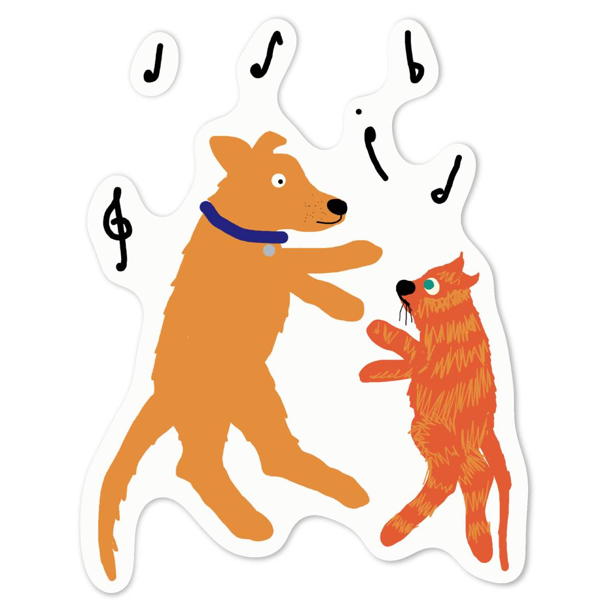 'Dancing Dog And Cat' White Premium Vinyl Decal Sticker – Waterproof, Durable & Easy to Apply - For Car Bumpers, Windows, Bins & More - Medium (100mm) (DW00132477)