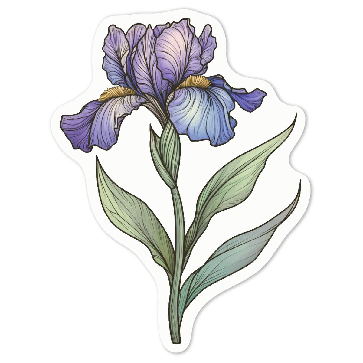 'Single Iris Flower with Long Stem' White Premium Vinyl Decal Sticker – Waterproof, Durable & Easy to Apply - For Car Bumpers, Windows, Bins & More - Medium (100mm) (DW00133205)
