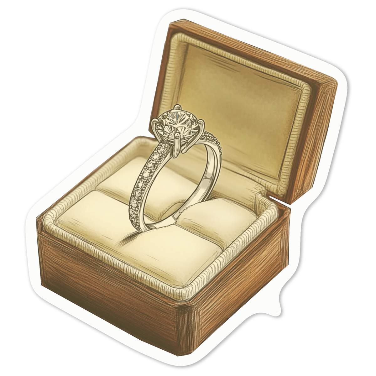 'Diamond Engagement Ring in Ring Box' White Premium Vinyl Decal Sticker – Waterproof, Durable & Easy to Apply - For Car Bumpers, Windows, Bins & More - Medium (100mm) (DW00133225)