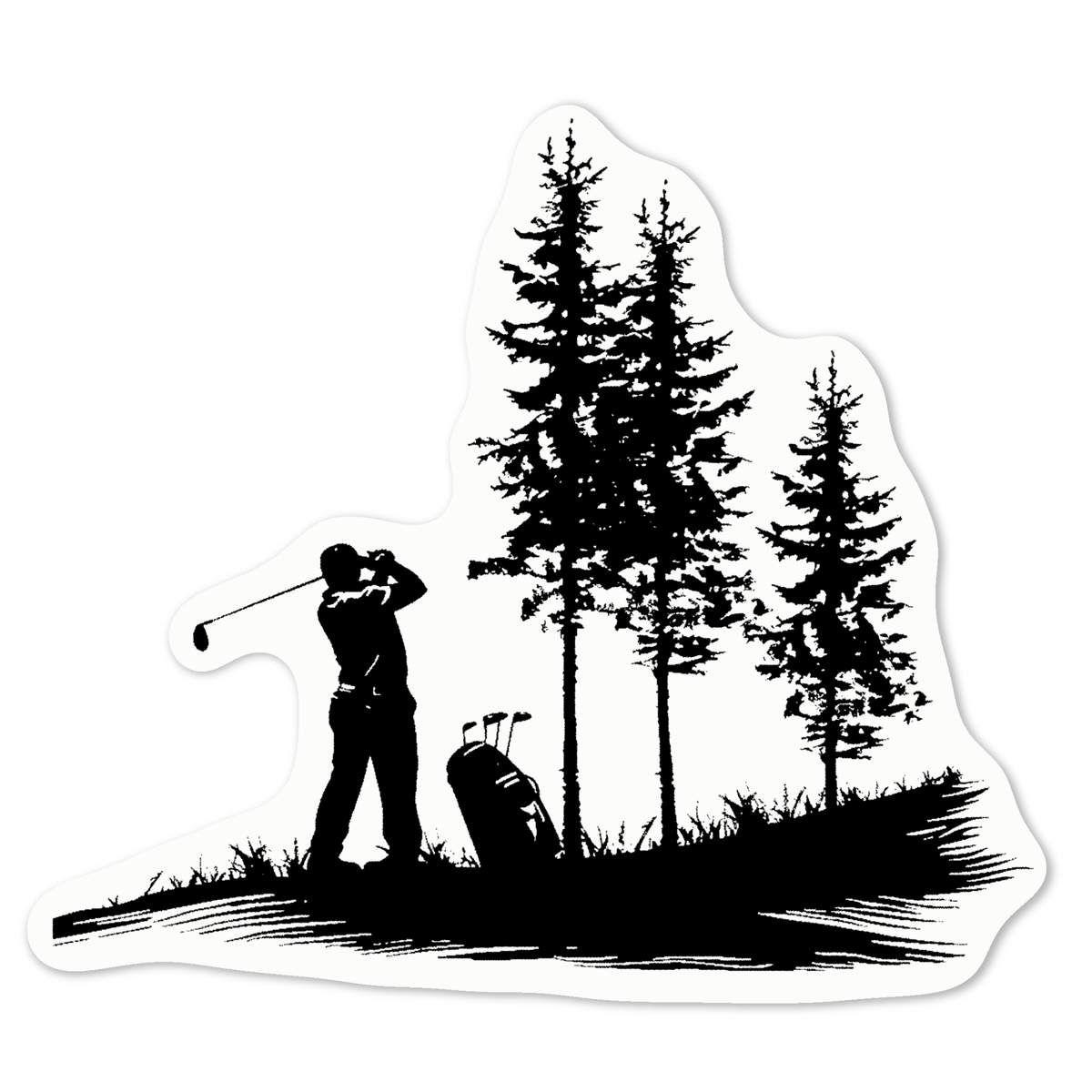 'Golfer Taking a Swing' White Premium Vinyl Decal Sticker – Waterproof, Durable & Easy to Apply - For Car Bumpers, Windows, Bins & More - Medium (100mm) (DW00135153)