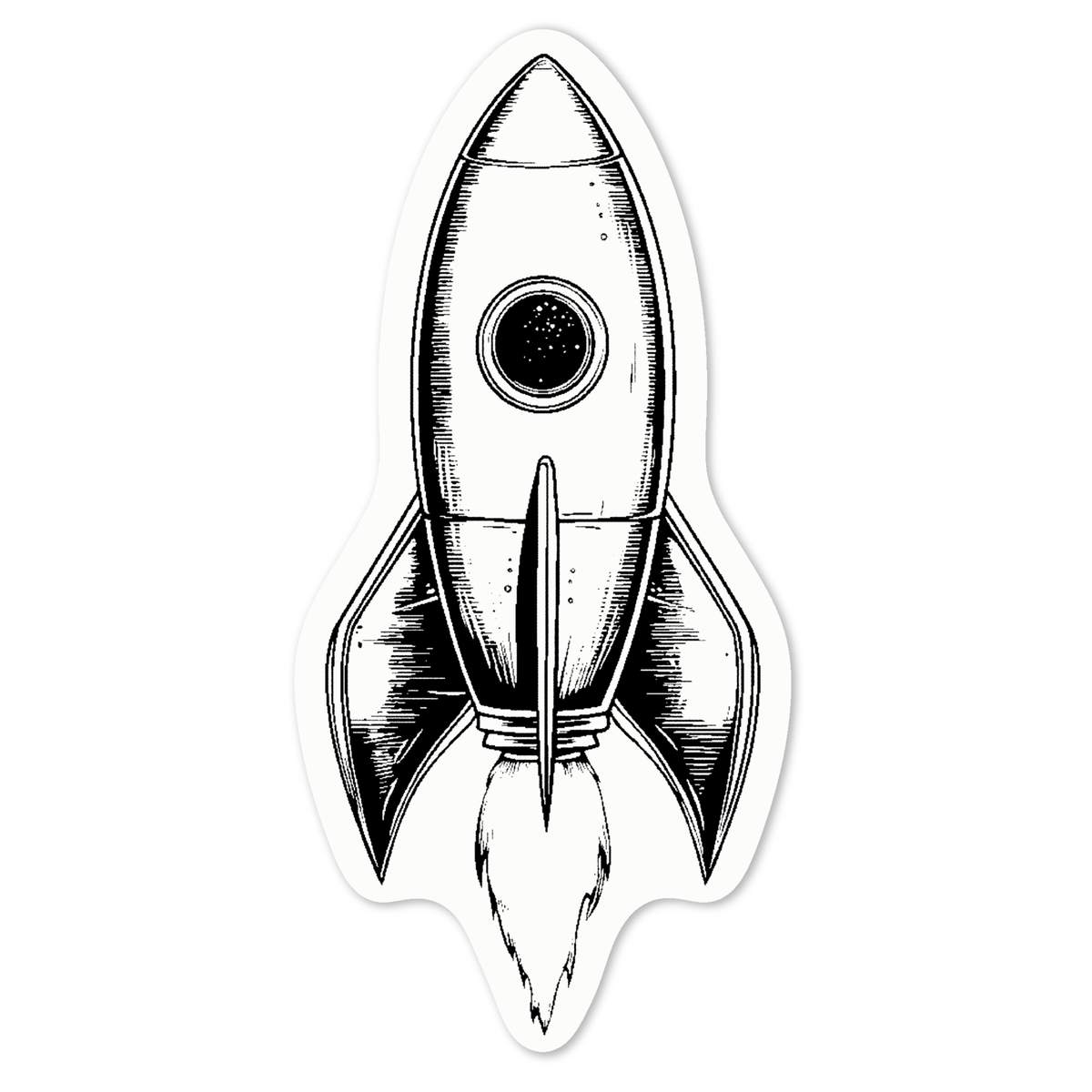 'Rocket Ship' White Premium Vinyl Decal Sticker – Waterproof, Durable & Easy to Apply - For Car Bumpers, Windows, Bins & More - Medium (100mm) (DW00135997)