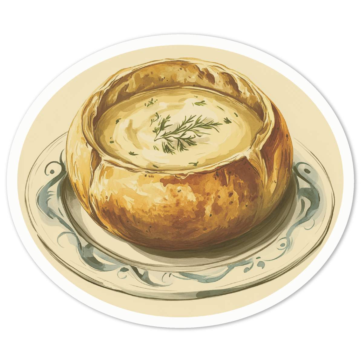 'Sourdough Bread Bowl Soup' Vinyl Decal Sticker - White, 10cm - Waterproof Permanent Graphic for Cars, Windows, Bins and Smooth Surfaces (DW00136085)