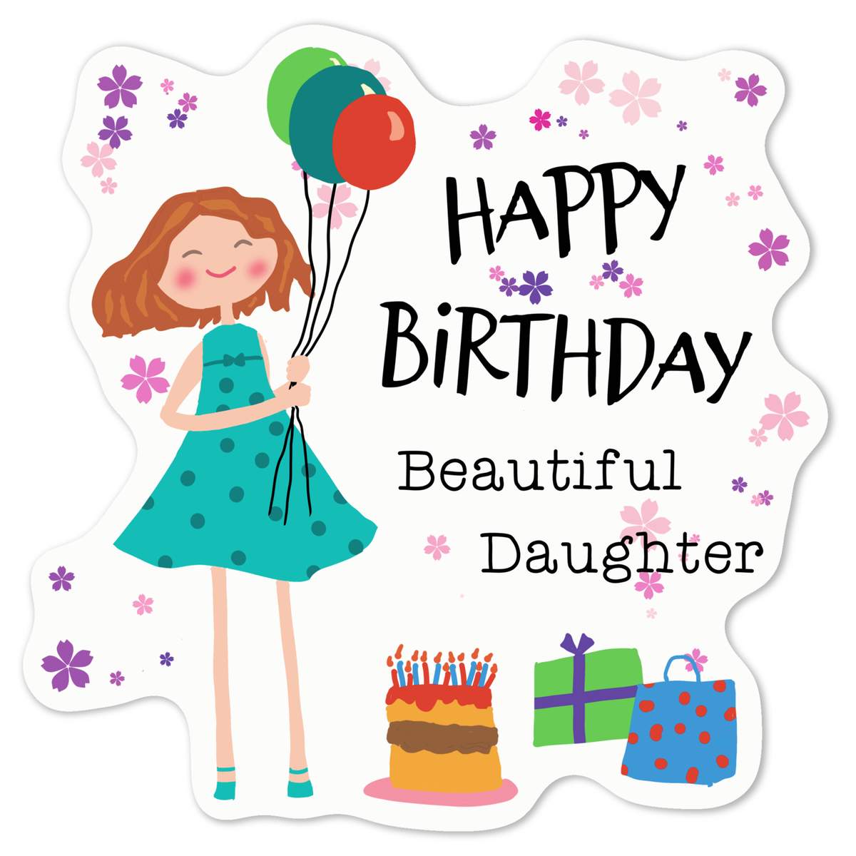 'Happy Birthday Daughter' White Premium Vinyl Decal Sticker – Waterproof, Durable & Easy to Apply - For Car Bumpers, Windows, Bins & More - Medium (100mm) (DW00136377)