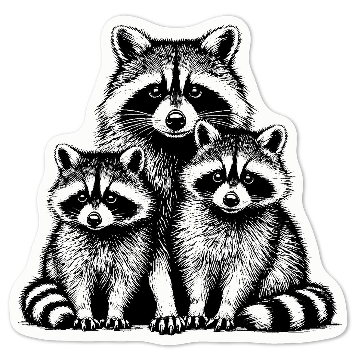 'Raccoon Family' White Premium Vinyl Decal Sticker – Waterproof, Durable & Easy to Apply - For Car Bumpers, Windows, Bins & More - Medium (100mm) (DW00136437)