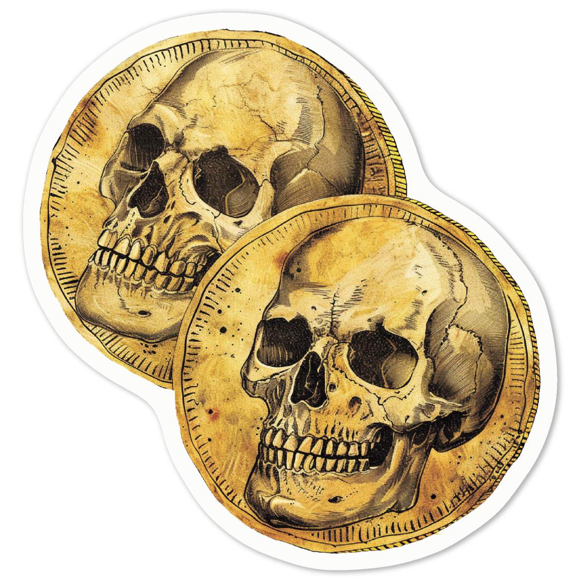 'Pirate Gold Coins' White Premium Vinyl Decal Sticker – Waterproof, Durable & Easy to Apply - For Car Bumpers, Windows, Bins & More - Medium (100mm) (DW00137685)