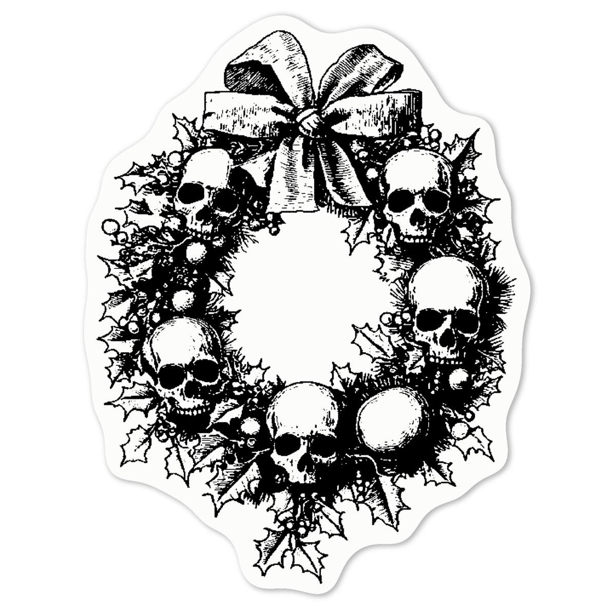 'Gothic Skull Christmas Wreath' White Premium Vinyl Decal Sticker – Waterproof, Durable & Easy to Apply - For Car Bumpers, Windows, Bins & More - Medium (100mm) (DW00181927)