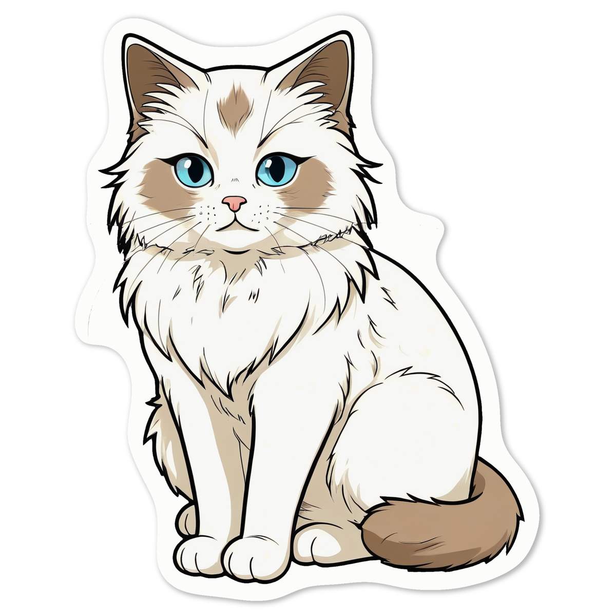'Cartoon Ragdoll Cat' White Premium Vinyl Decal Sticker – Waterproof, Durable & Easy to Apply - For Car Bumpers, Windows, Bins & More - Medium (100mm) (DW00190742)