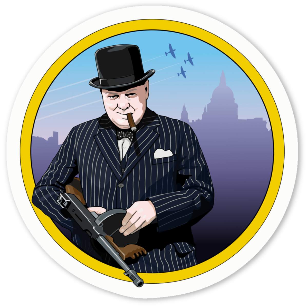 'Winston Churchill' White Vinyl Decal Sticker - Waterproof Permanent Vinyl Decal for Cars, Windows and Bins (DW020457)