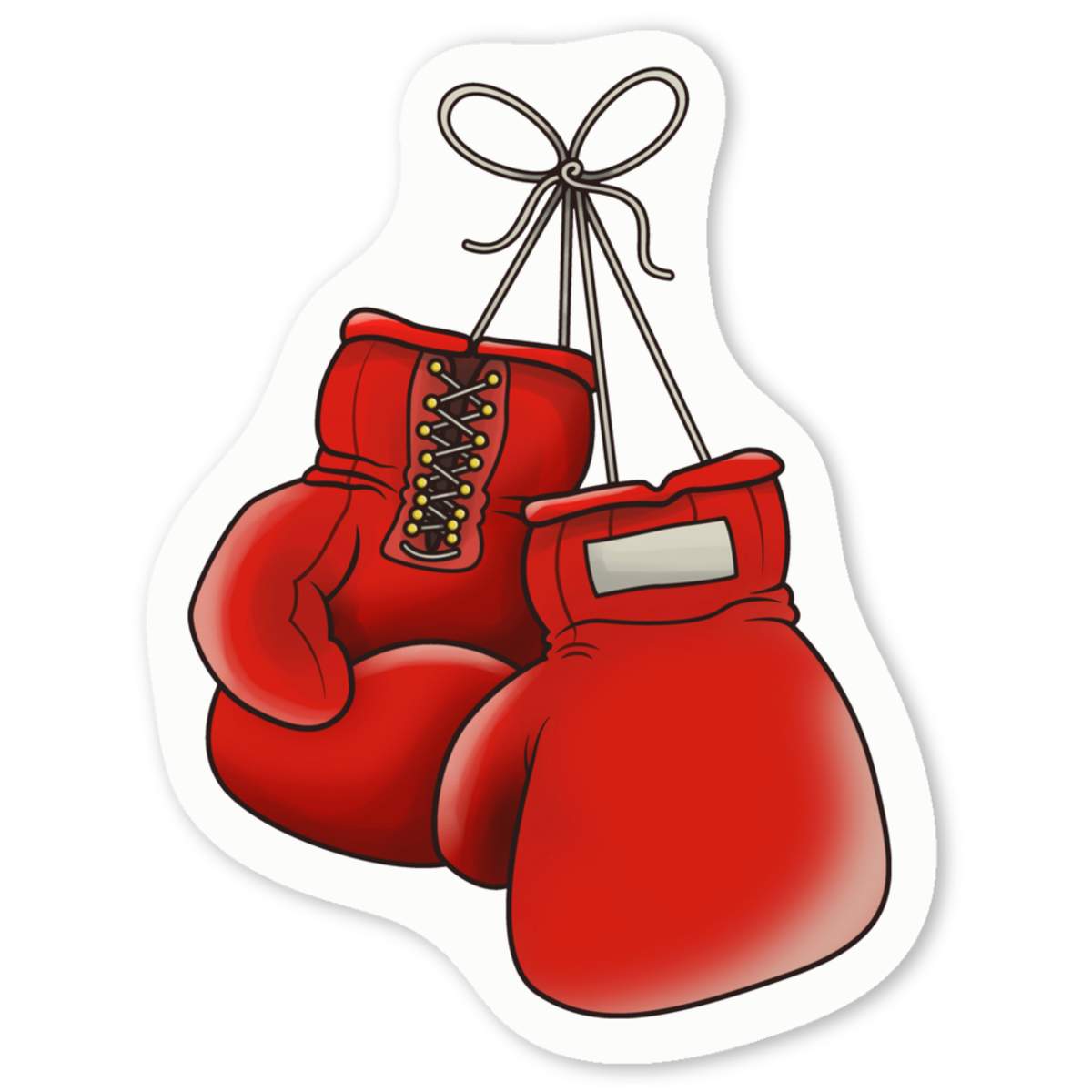 'Boxing Gloves' White Vinyl Decal Sticker - Red Fight Sports Gear Hanging - Waterproof Permanent Vinyl Decal for Cars, Windows and Bins (DW023843)