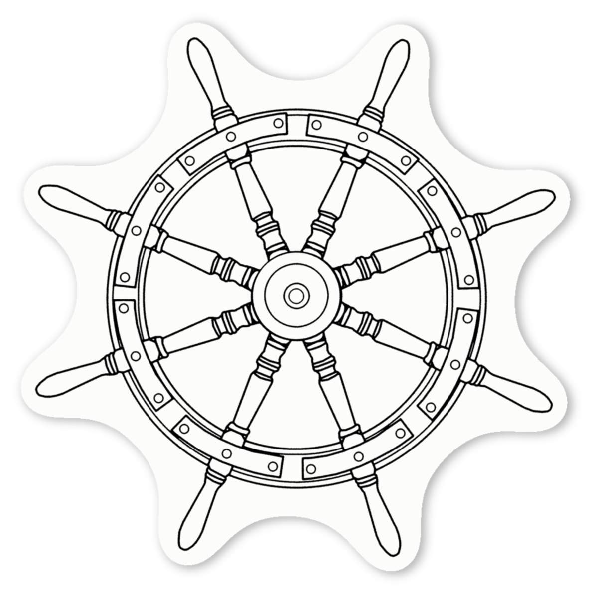 'Sailing Ship Wheel' White Vinyl Decal Sticker - Waterproof Permanent Vinyl Decal for Cars, Windows and Bins (DW029768)