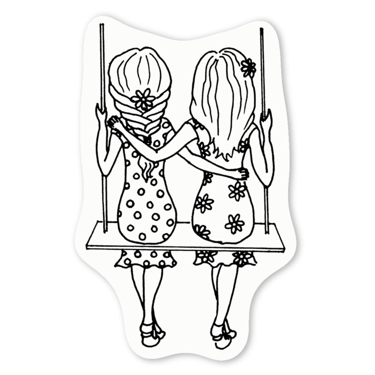 'Sisters On A Swing' Premium Vinyl Decal Stickers – Waterproof, Durable & Easy to Apply - Ideal for Cars, Windows, Bins and More (DW032162)