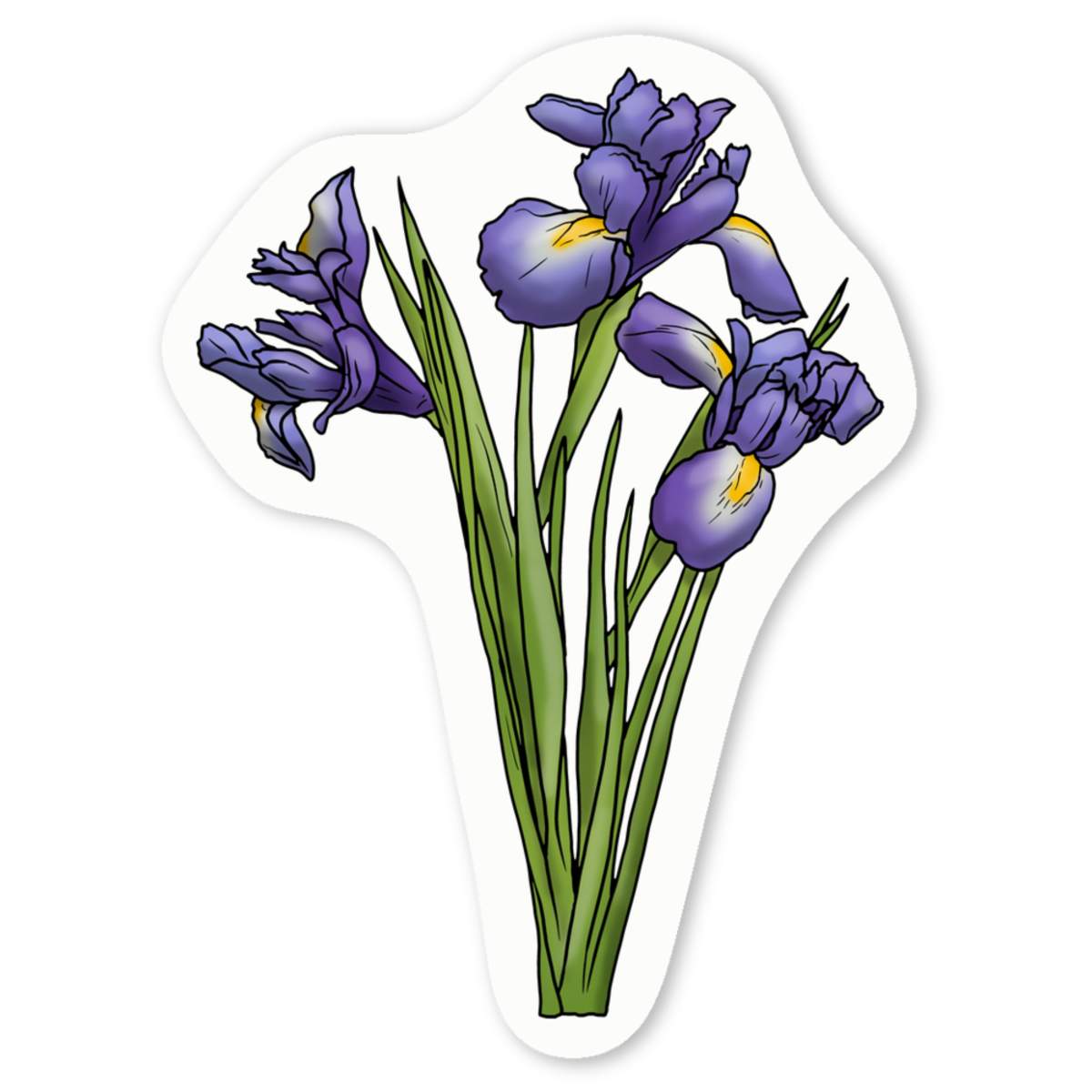 'Blue Iris Flowers' White Vinyl Decal Sticker - Waterproof Permanent Vinyl Decal for Cars, Windows and Bins (DW035347)