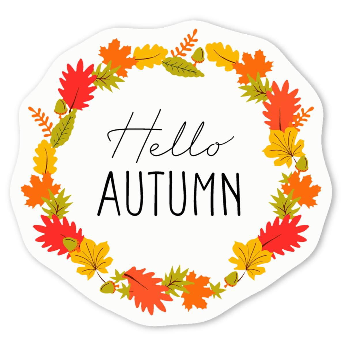 'Hello Autumn Leaf Wreath' Premium Vinyl Decal Stickers – Waterproof, Durable & Easy to Apply - Ideal for Cars, Windows, Bins and More (DW036180)