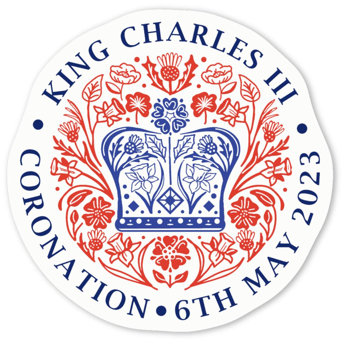 'King Charles Coronation' White Vinyl Decal Sticker - King Charles May 2023 Emblem - Waterproof Permanent Vinyl Decal for Cars, Windows and Bins (DW038094)