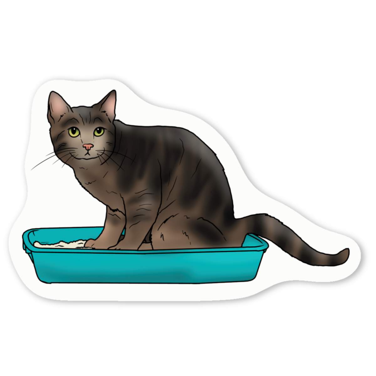 4 x 'Cat Using Litter Tray' Vinyl Decal Stickers - White, 5cm - Waterproof Permanent Graphic for Cars, Windows, Bins and Smooth Surfaces (DW00085960)