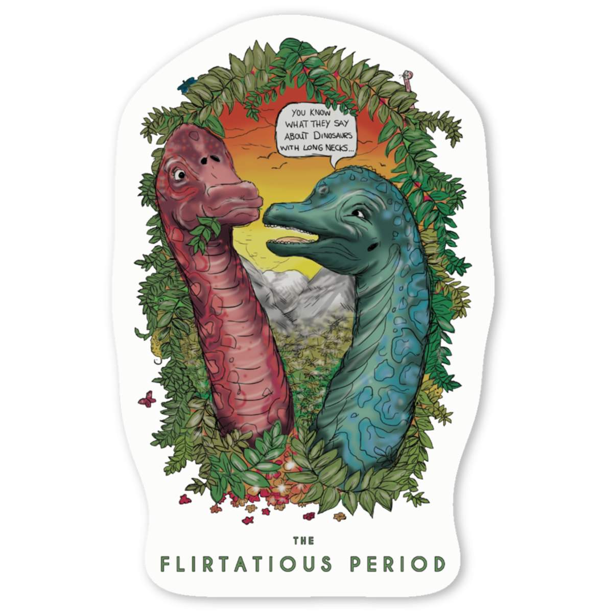 'Flirting Dinosaur Couple' Premium Vinyl Decal Stickers – Waterproof, Durable & Easy to Apply - Ideal for Cars, Windows, Bins and More (DW039110)