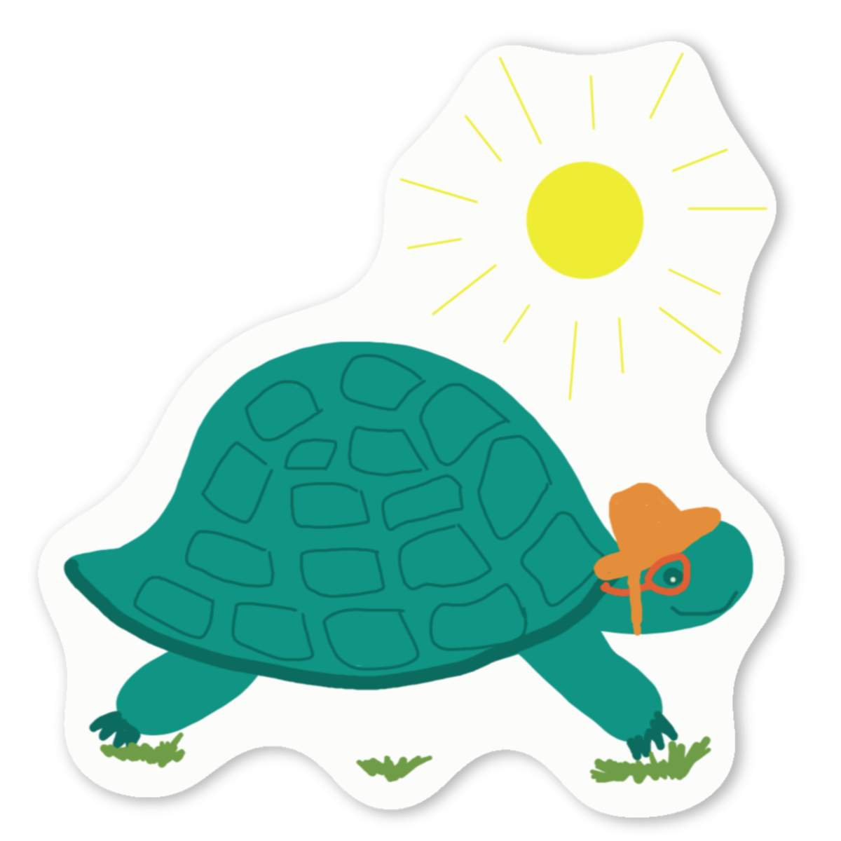 'Tortoise, Sun Hat & Specs' White Vinyl Decal Sticker - Waterproof Permanent Vinyl Decal for Cars, Windows and Bins (DW047438)