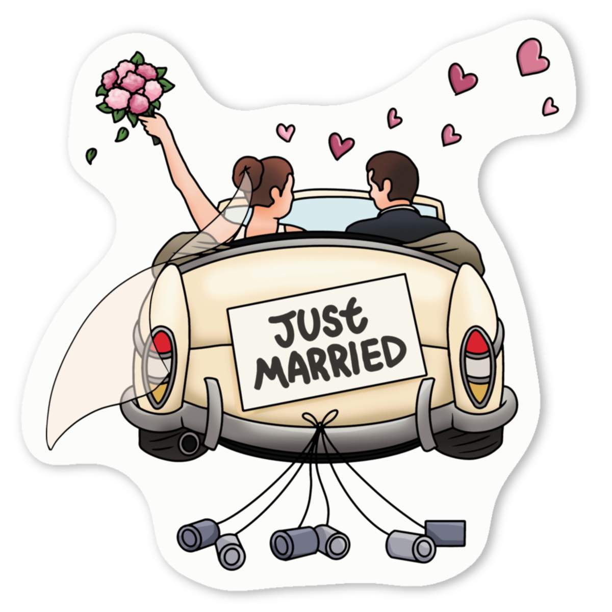'Just Married Couple Car' White Vinyl Decal Sticker - Waterproof Permanent Vinyl Decal for Cars, Windows and Bins (DW048939)